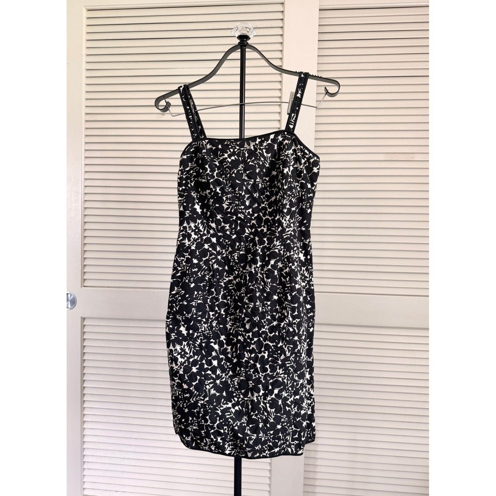 Ann Taylor Petites Black White Floral Cotton Sheath Dress 2P Sleeveless  VTG